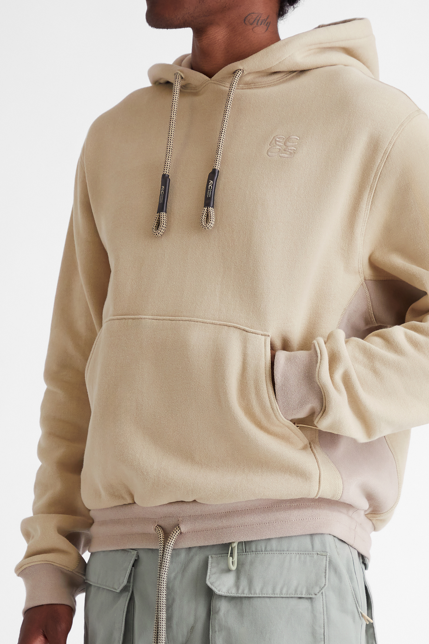 Stack Logo Embroidered Hoodie in Khaki