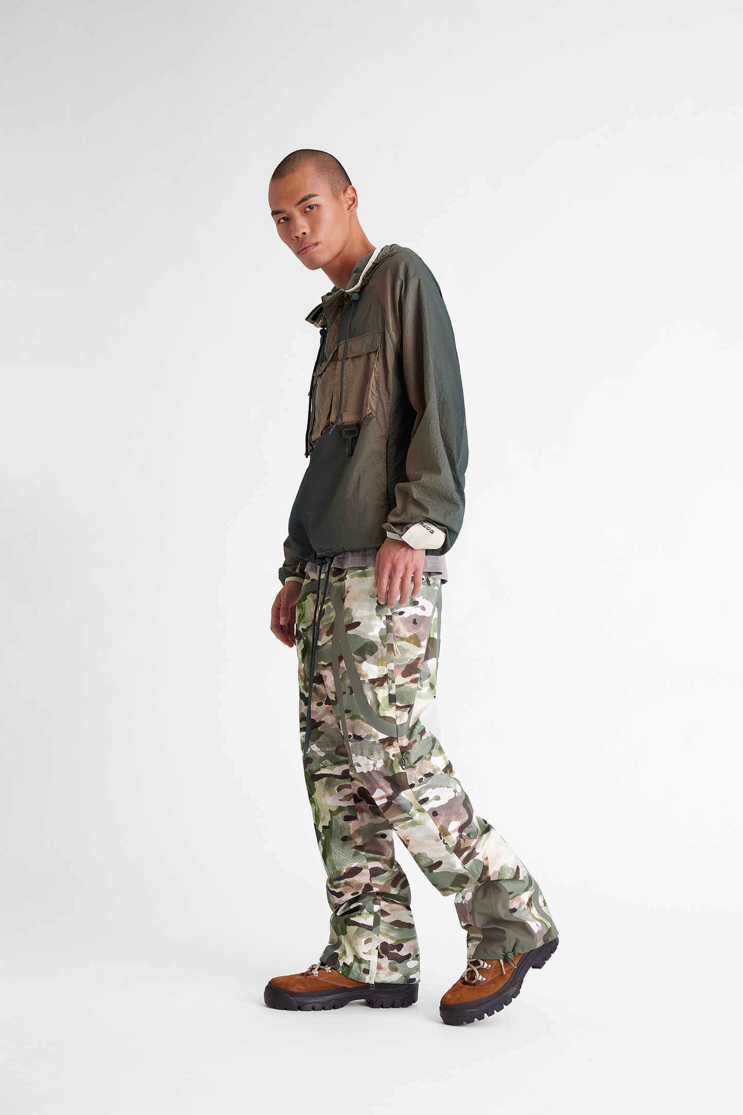 Taped Seam Nylon Shell Pant in Watercolor Camo
