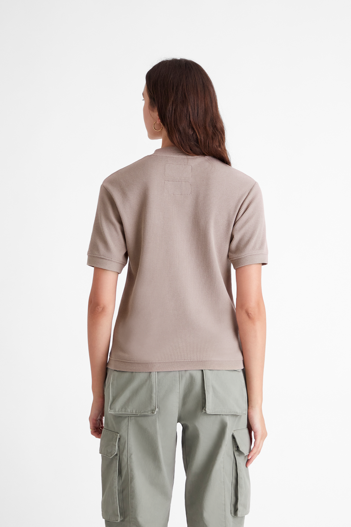 Waffle Knit Pocket T-Shirt in Mauve