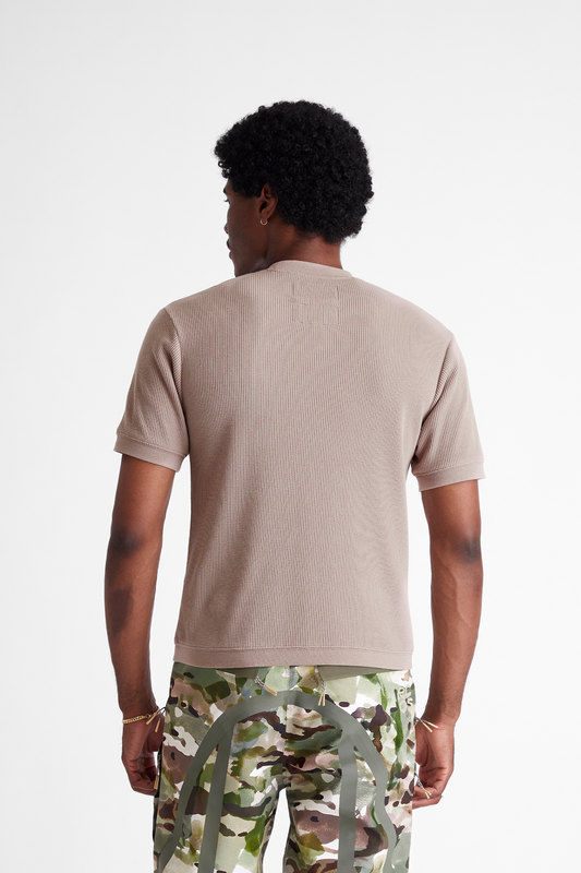 Waffle Knit Pocket T-Shirt in Mauve