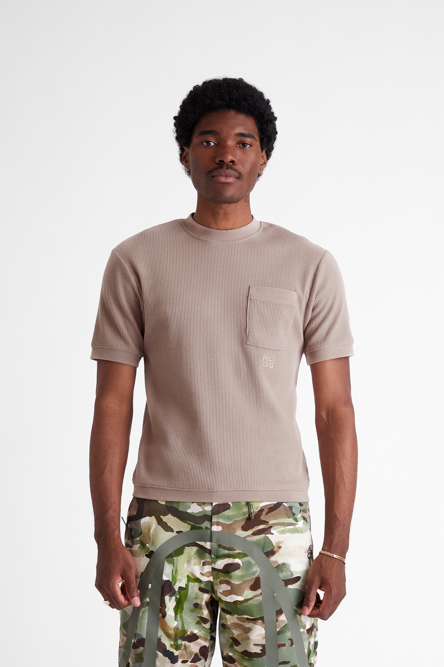 Waffle Knit Pocket T-Shirt in Mauve