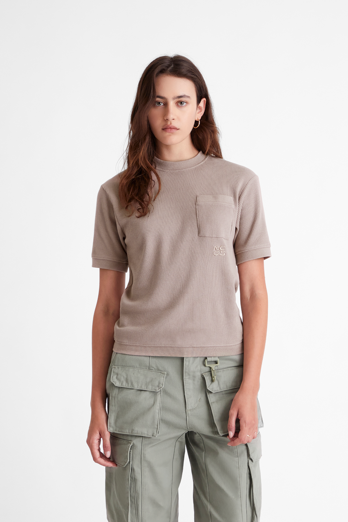 Waffle Knit Pocket T-Shirt in Mauve
