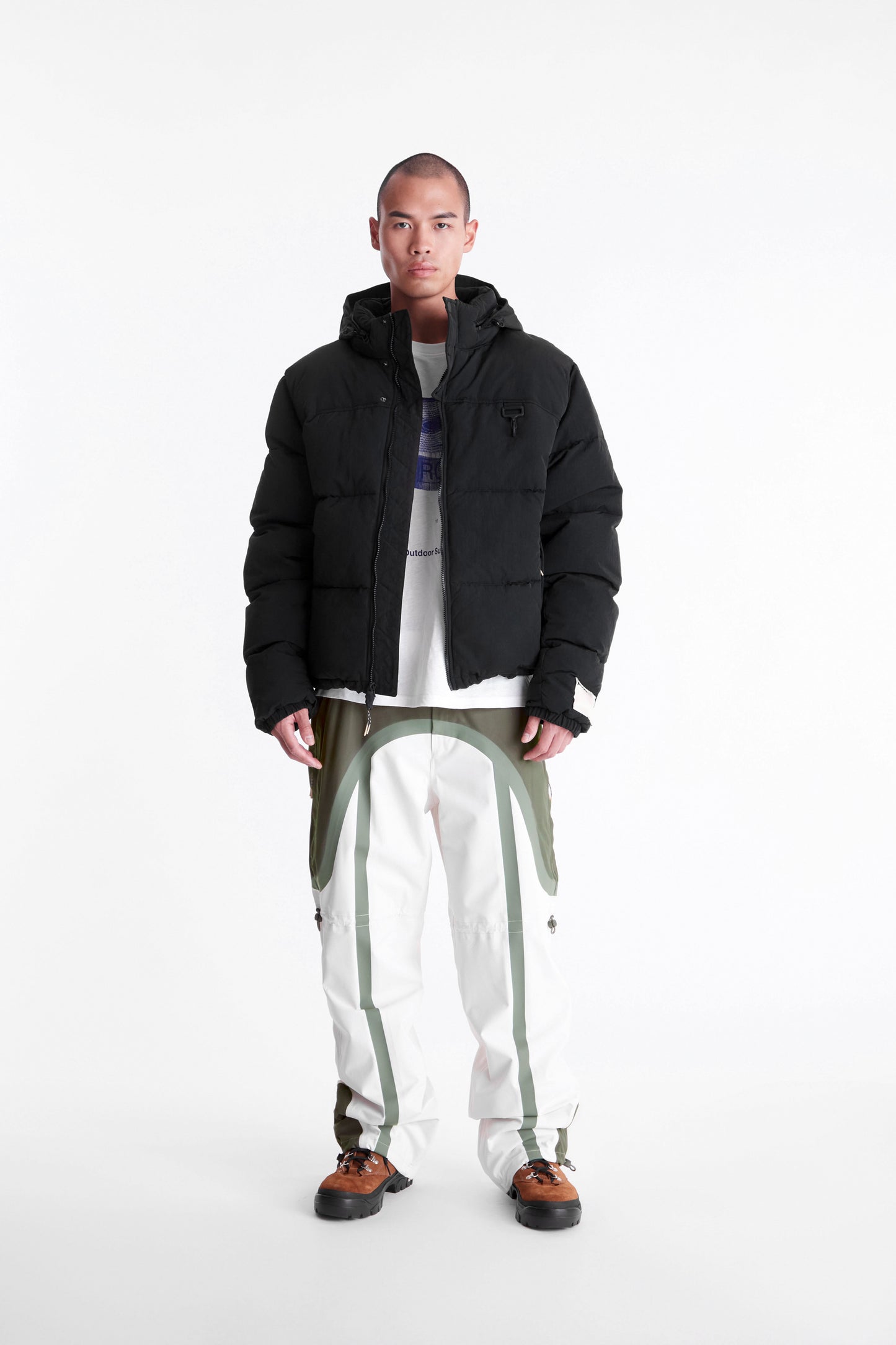 Taped Seam Nylon Shell Pant in Green & White