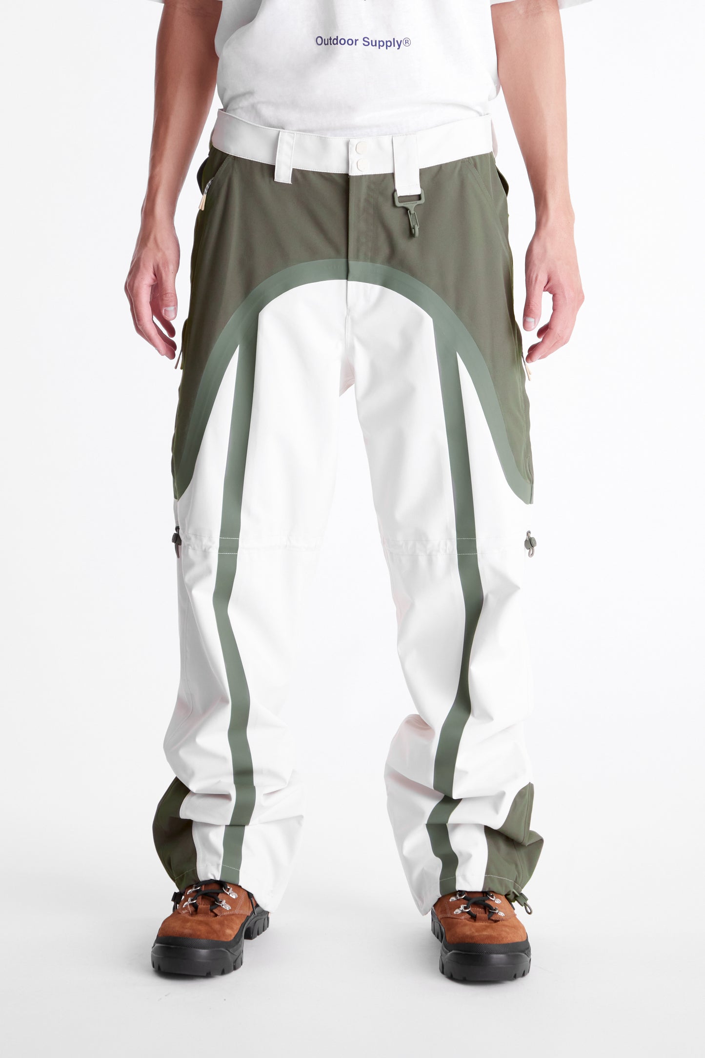 Taped Seam Nylon Shell Pant in Green & White
