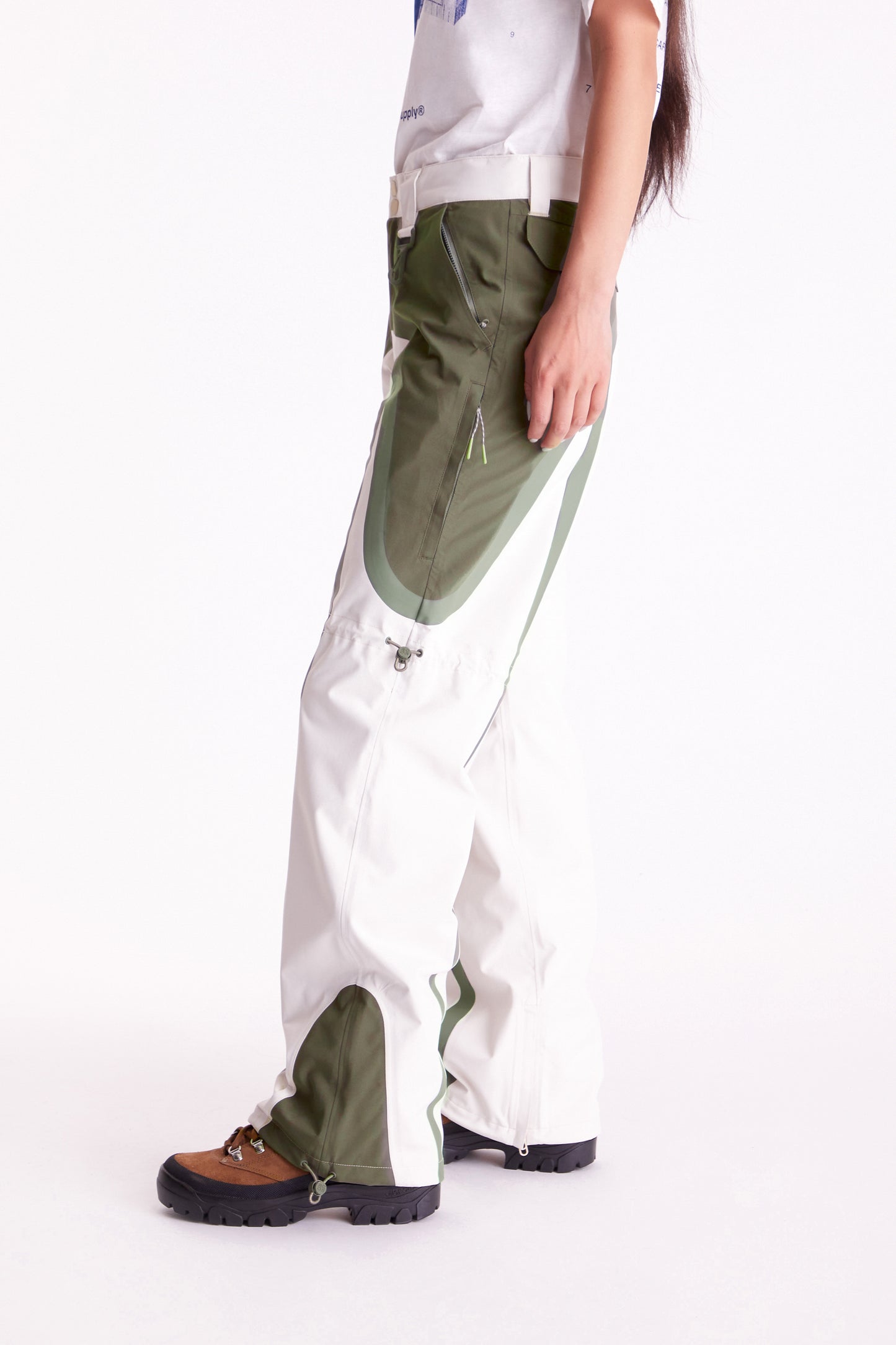 Taped Seam Nylon Shell Pant in Green & White