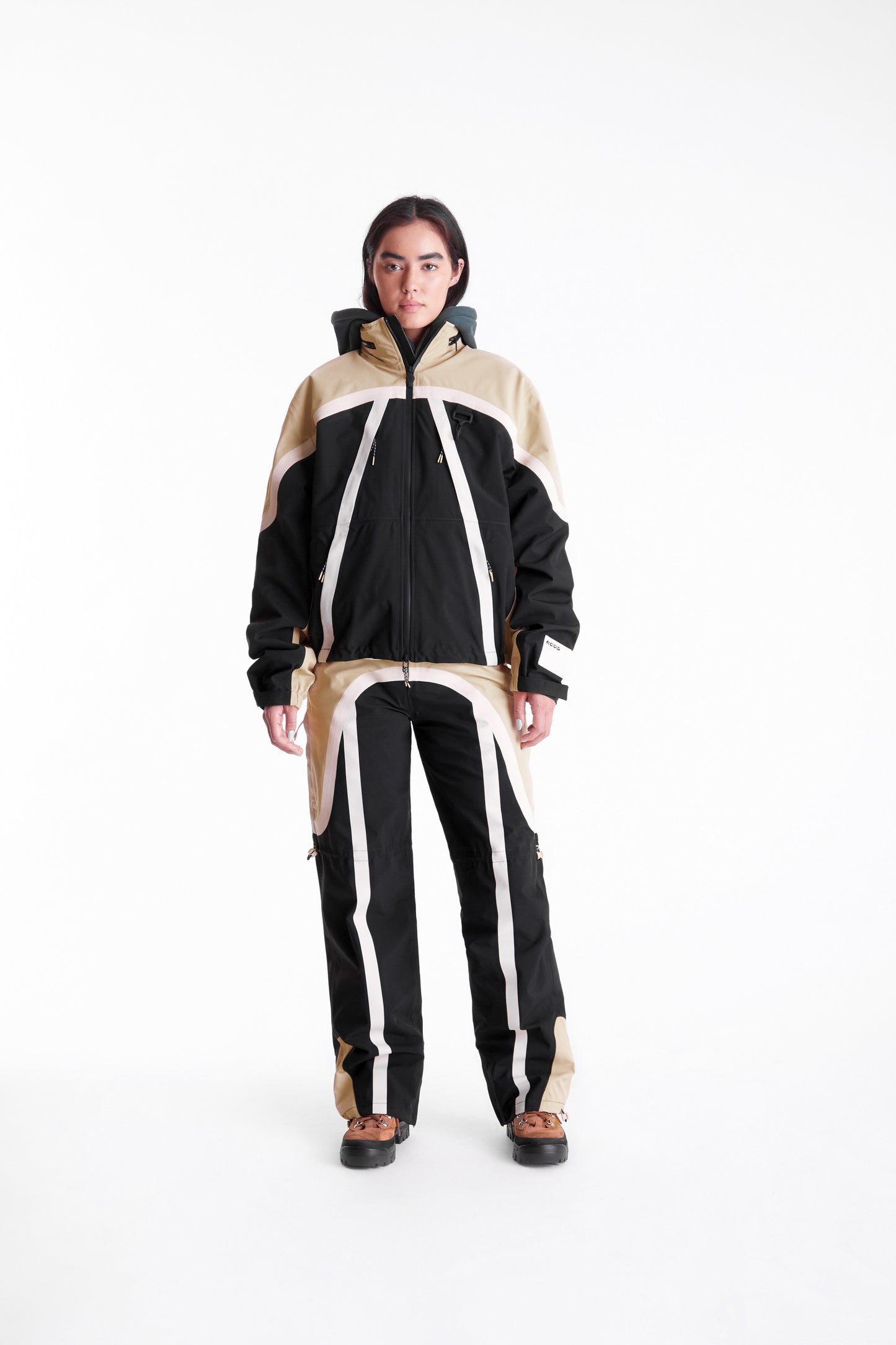 Taped Seam Nylon Shell Pant in Khaki & Black