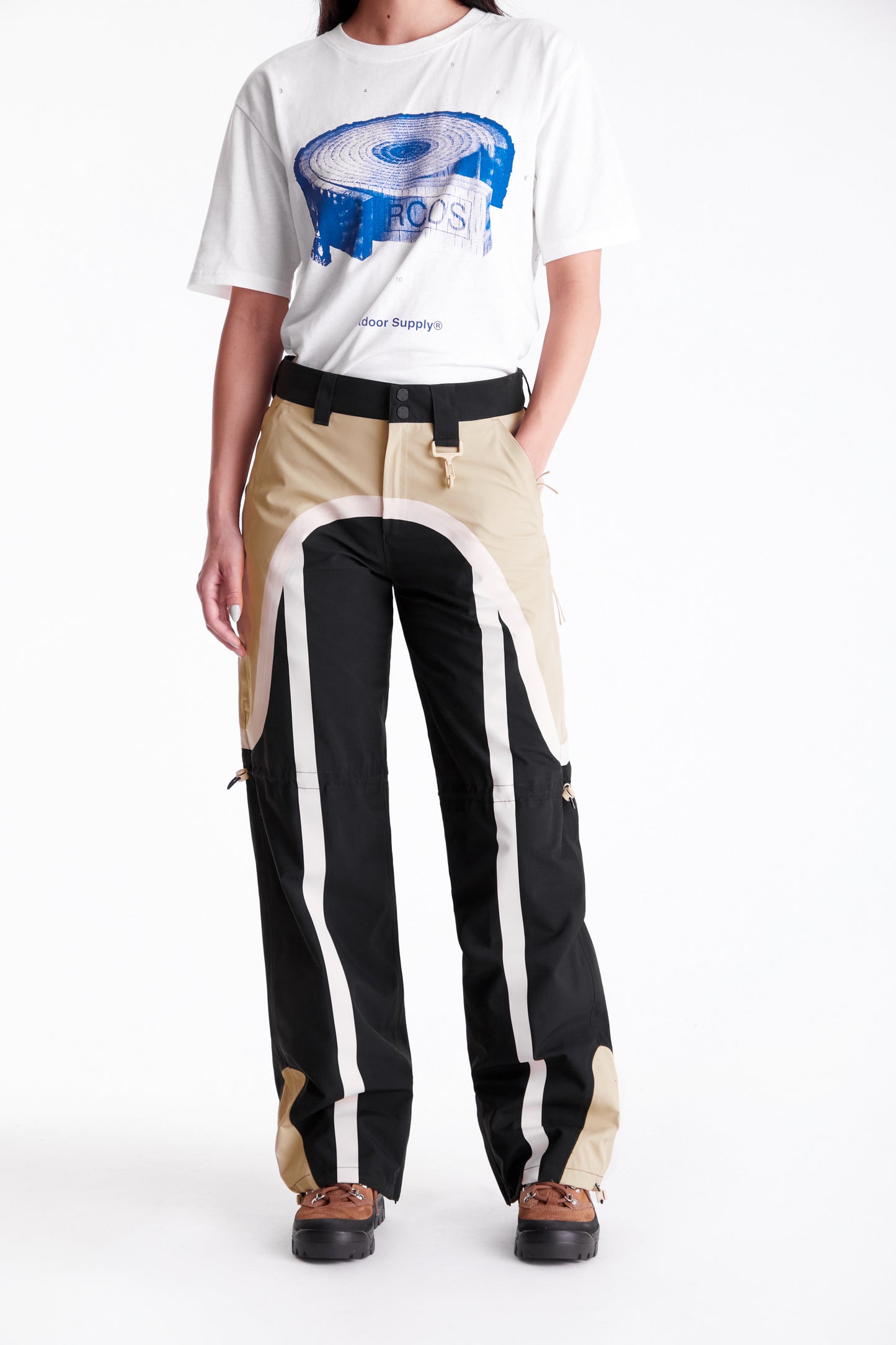 Taped Seam Nylon Shell Pant in Khaki & Black