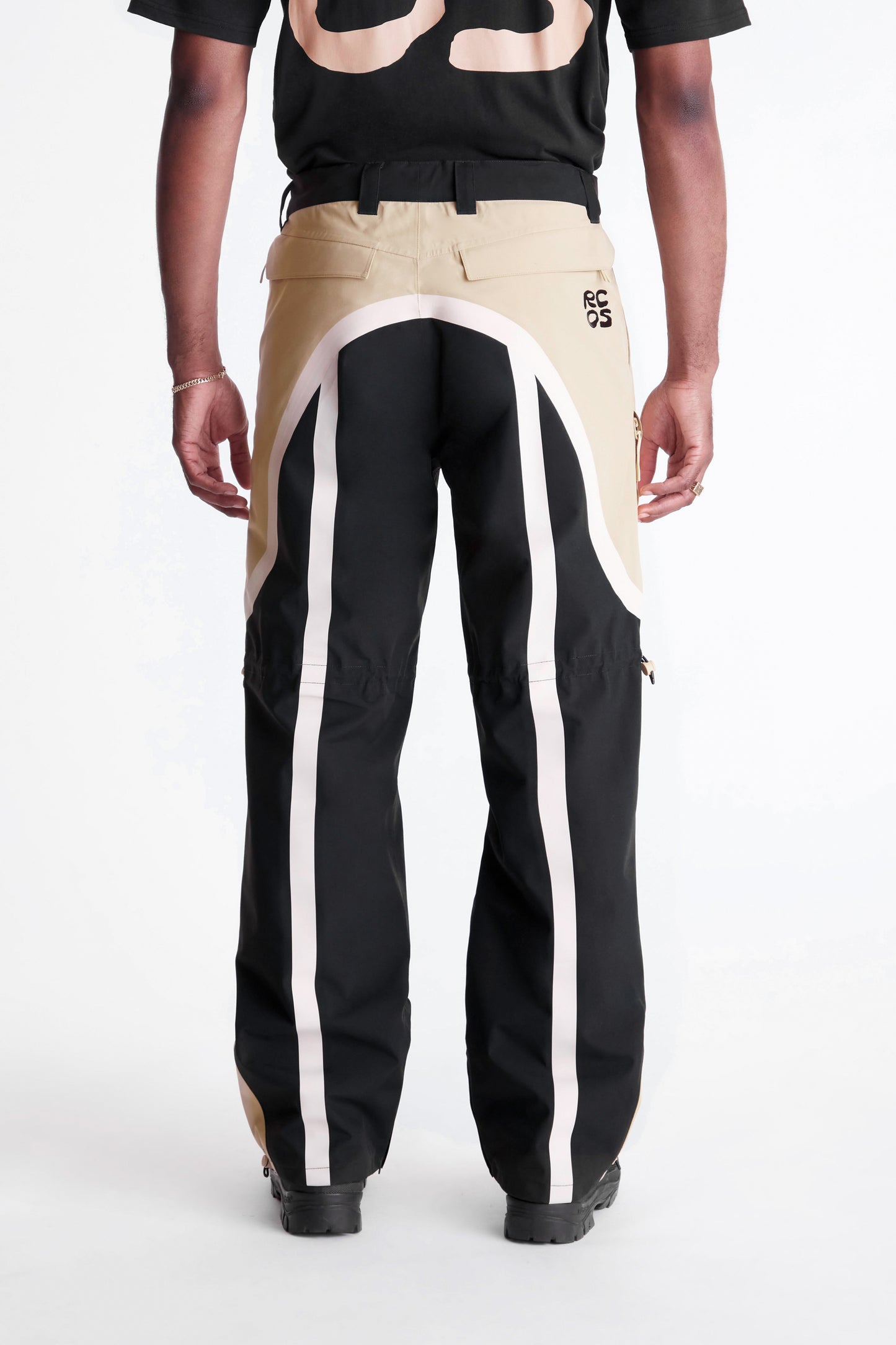 Taped Seam Nylon Shell Pant in Khaki & Black
