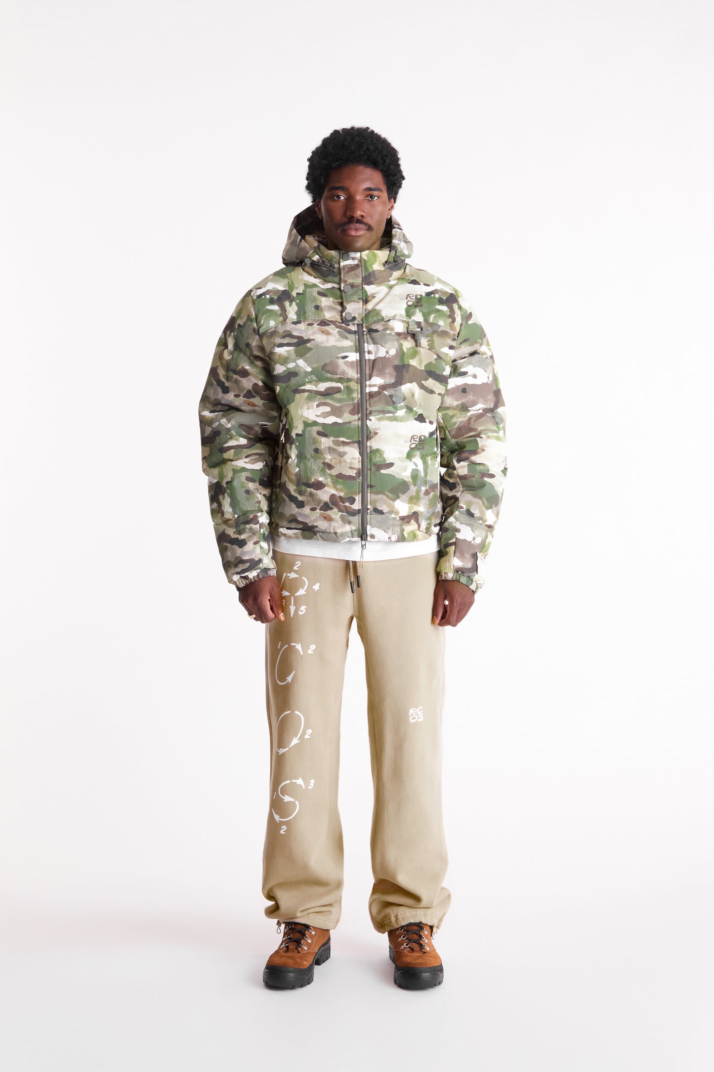Nylon Puffer Jacket in Watercolor Camo