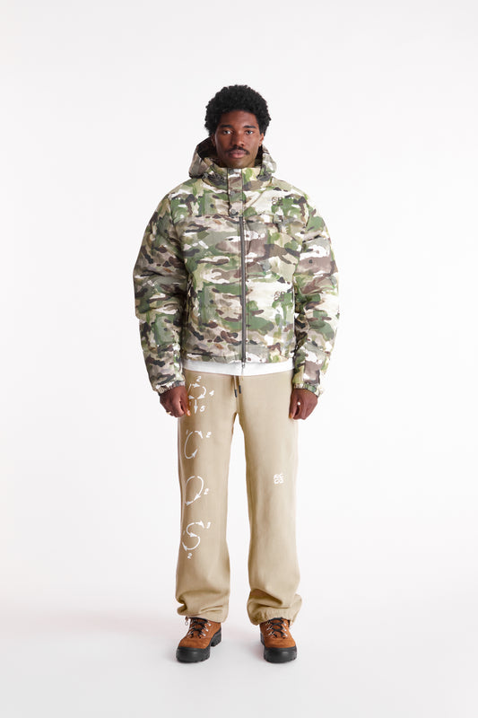 Nylon Puffer Jacket in Watercolor Camo