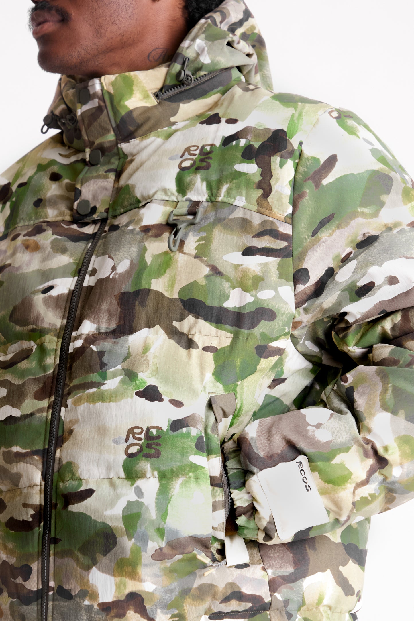 Nylon Puffer Jacket in Watercolor Camo