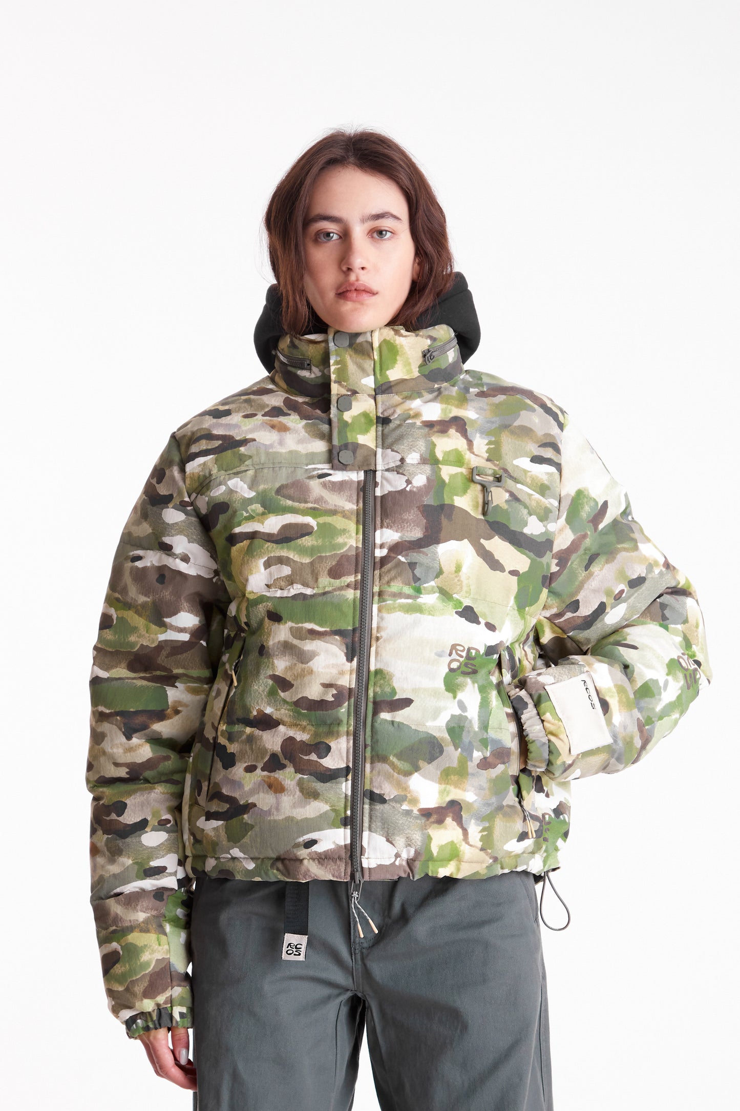 Nylon Puffer Jacket in Watercolor Camo