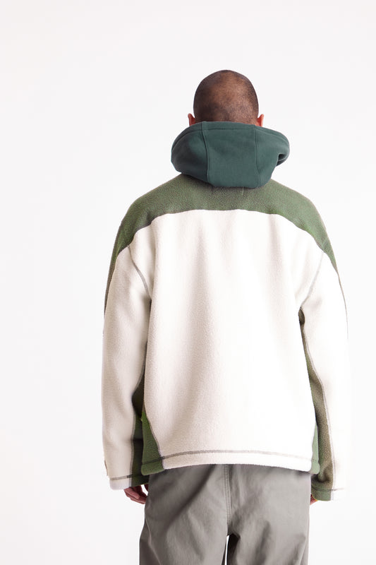 Sherpa Fleece Collared Pullover in Green & White