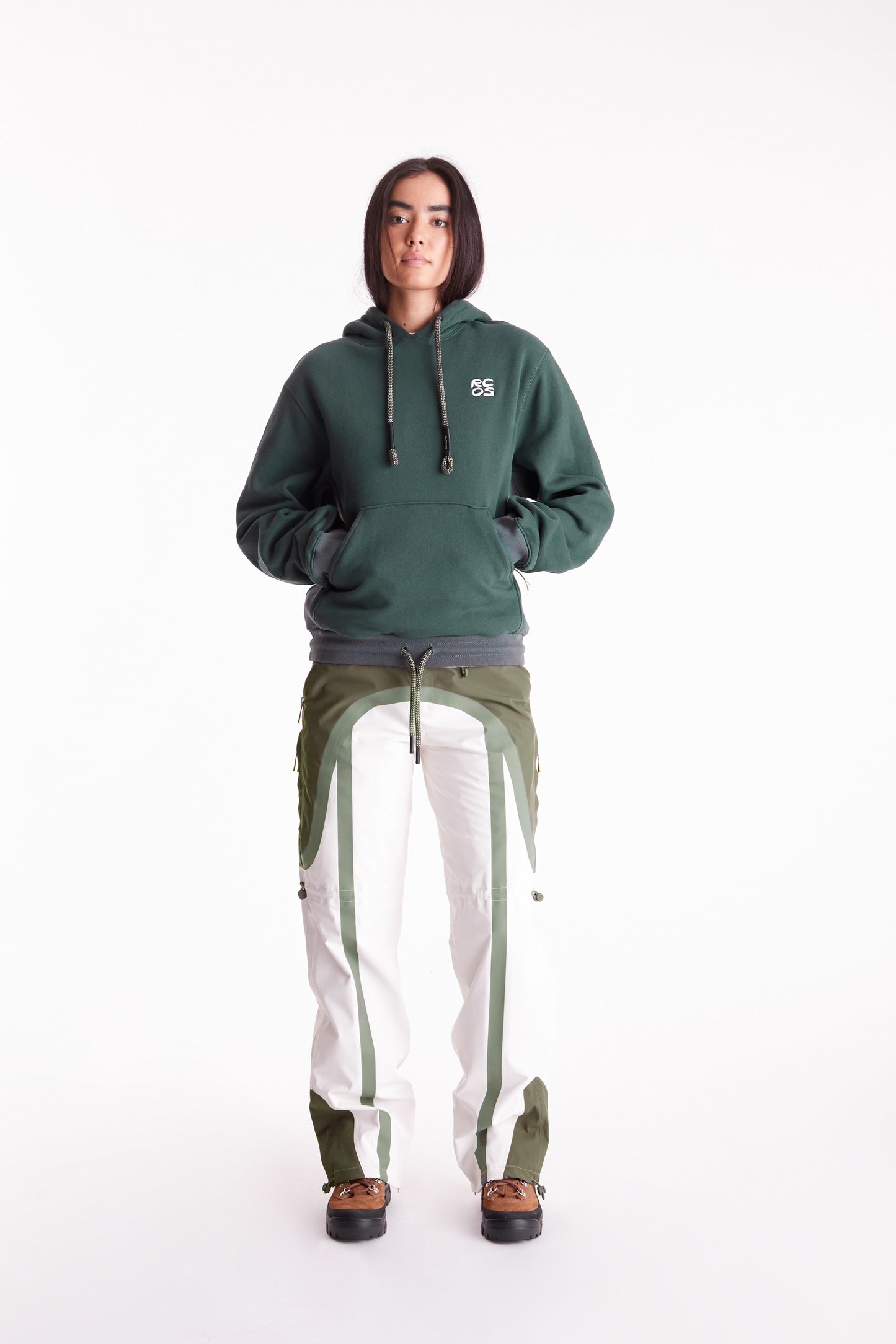 Stack Logo Embroidered Hoodie in Forest Green