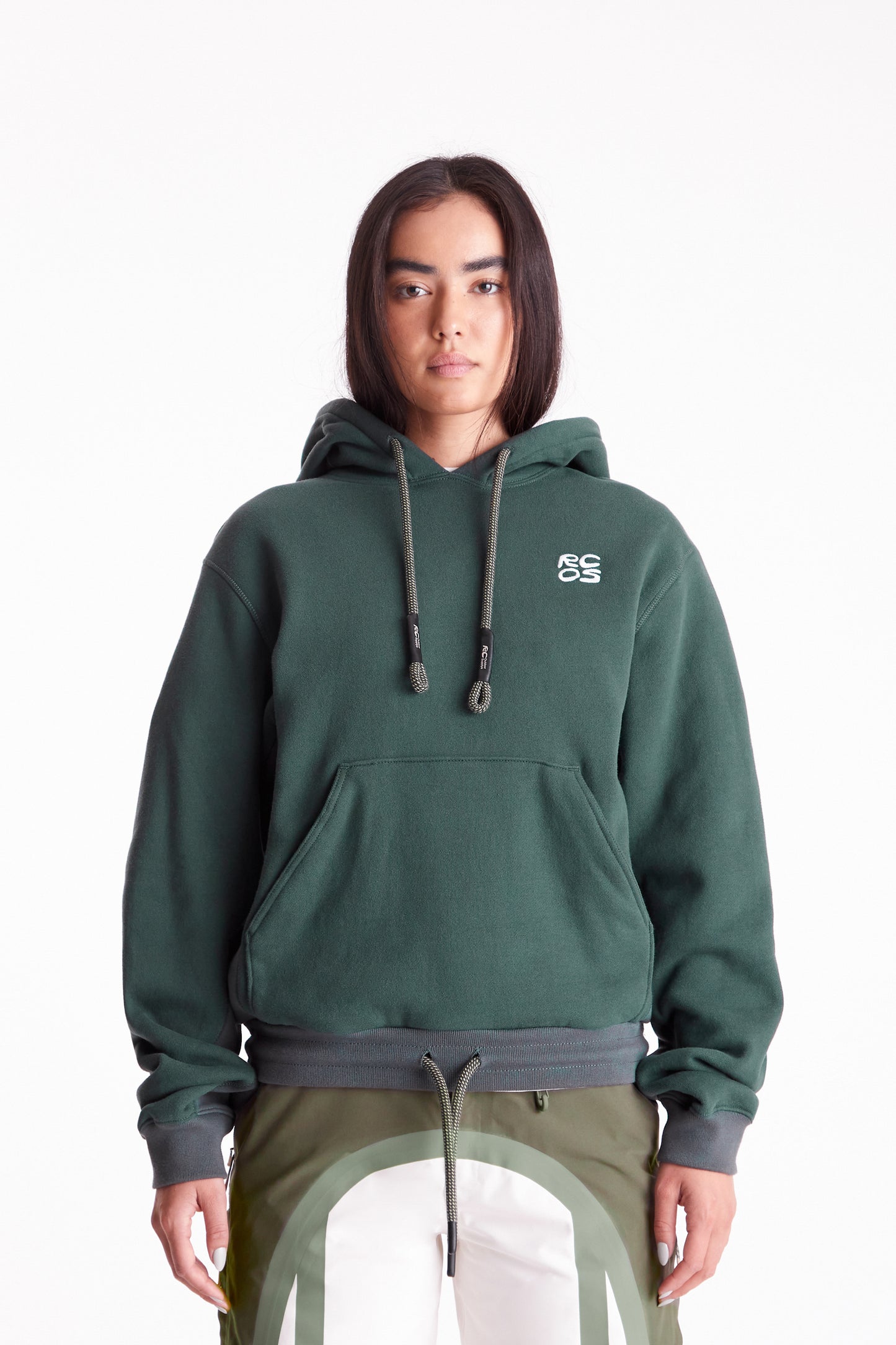 Stack Logo Embroidered Hoodie in Forest Green