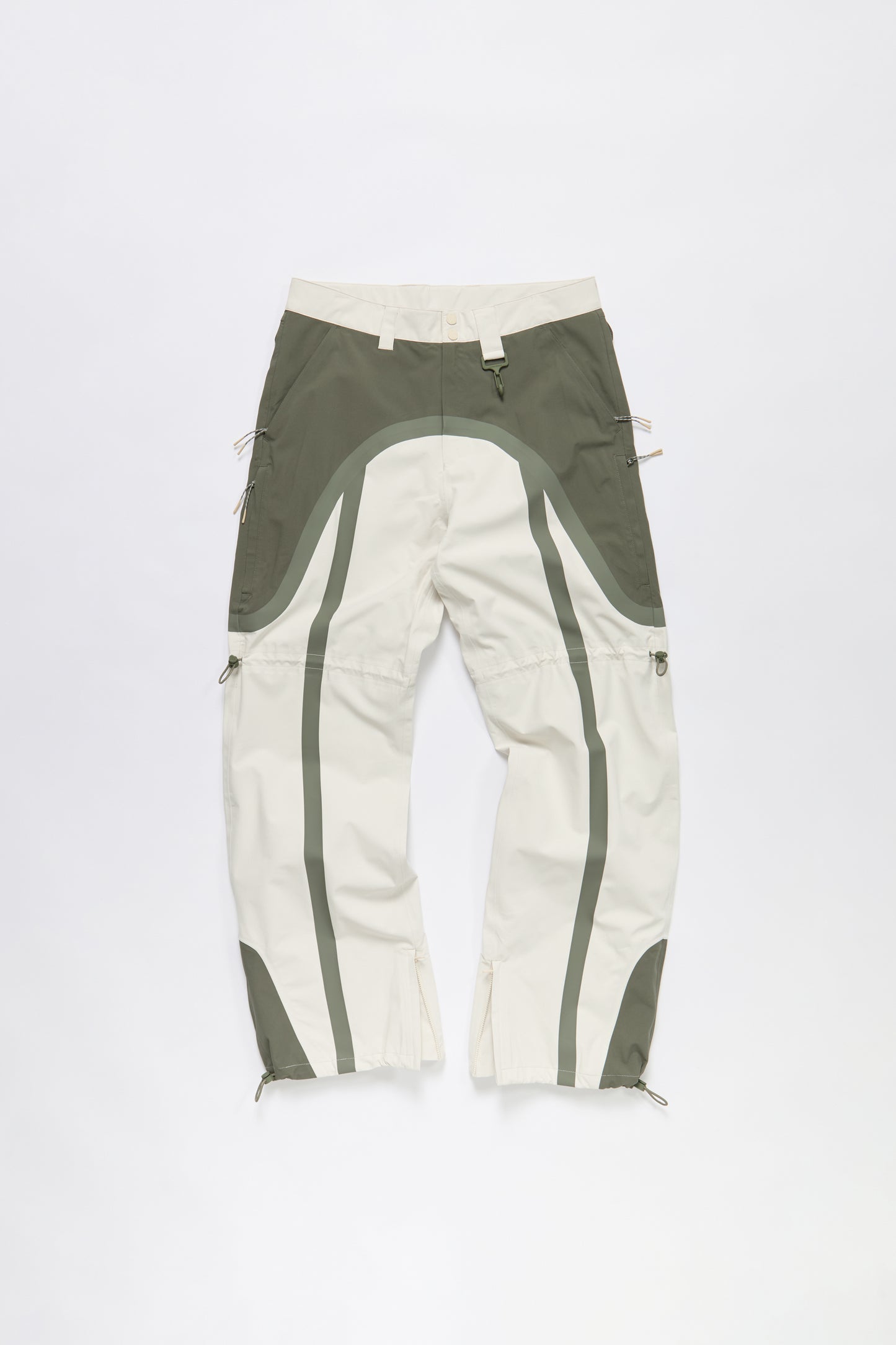 Taped Seam Nylon Shell Pant in Green & White