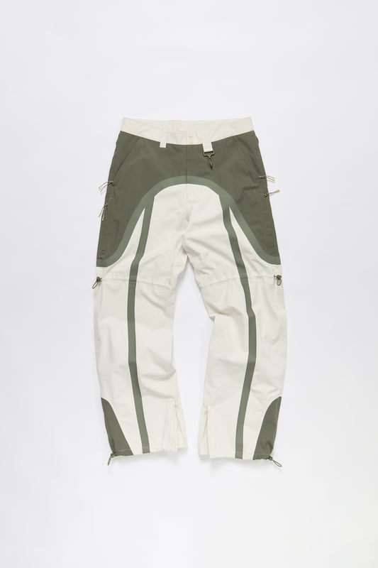 Taped Seam Nylon Shell Pant in Green & White