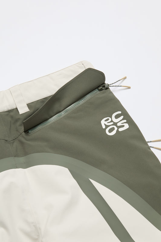Taped Seam Nylon Shell Pant in Green & White