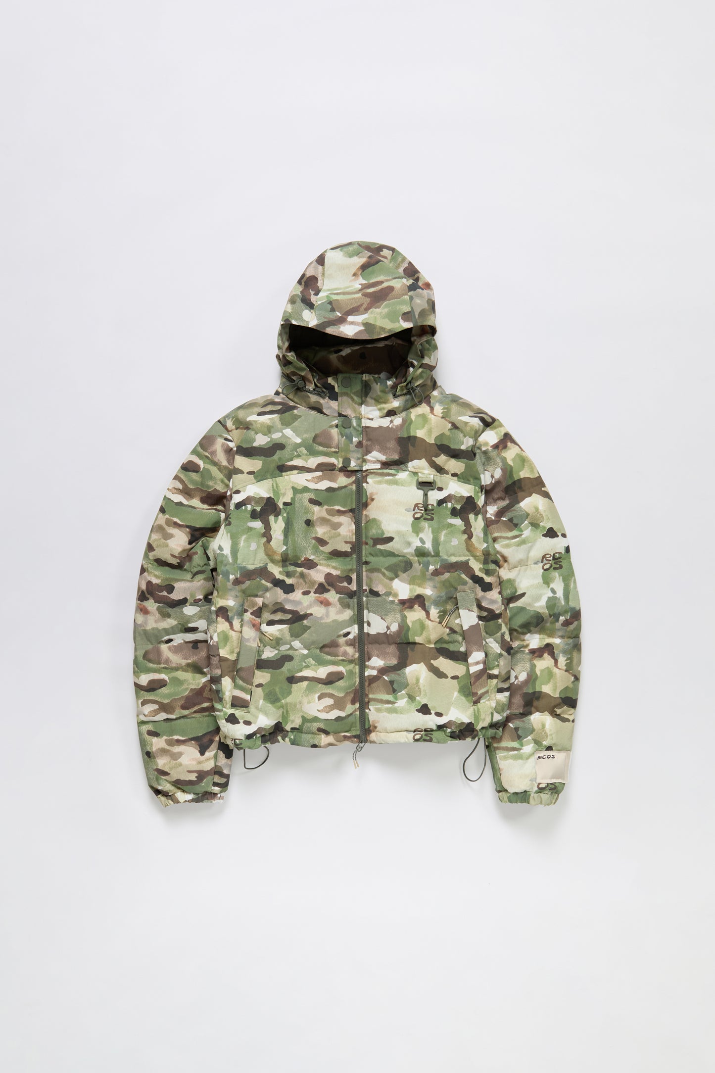 Nylon Puffer Jacket in Watercolor Camo