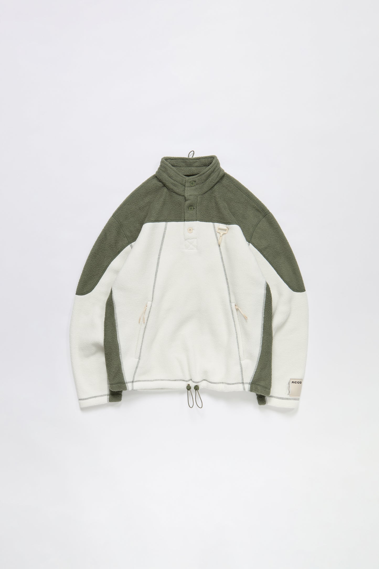 Sherpa Fleece Collared Pullover in Green & White