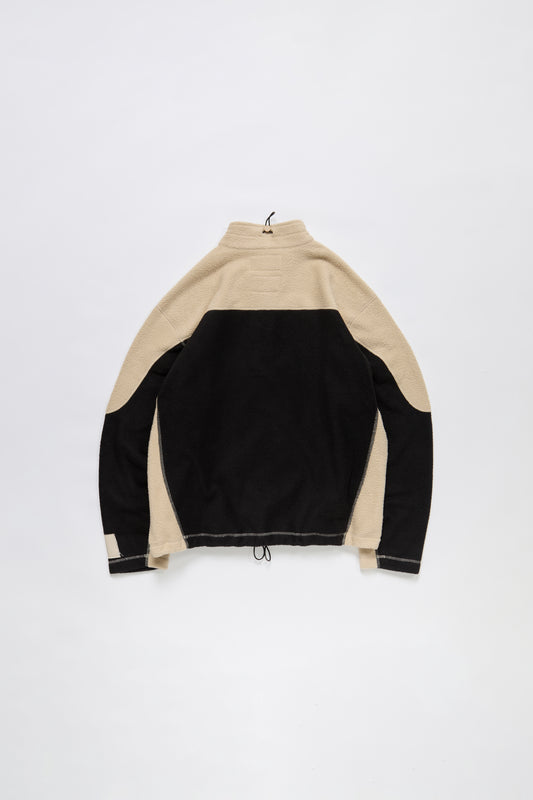 Sherpa Fleece Collared Pullover in Khaki & Black