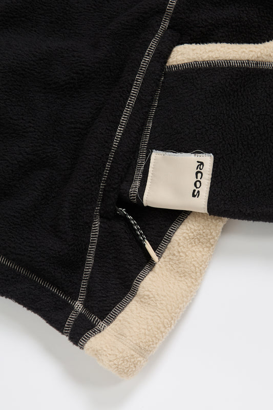 Sherpa Fleece Collared Pullover in Khaki & Black