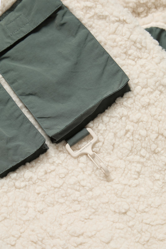 Hooded Sherpa Fleece Anorak in Cream & Green