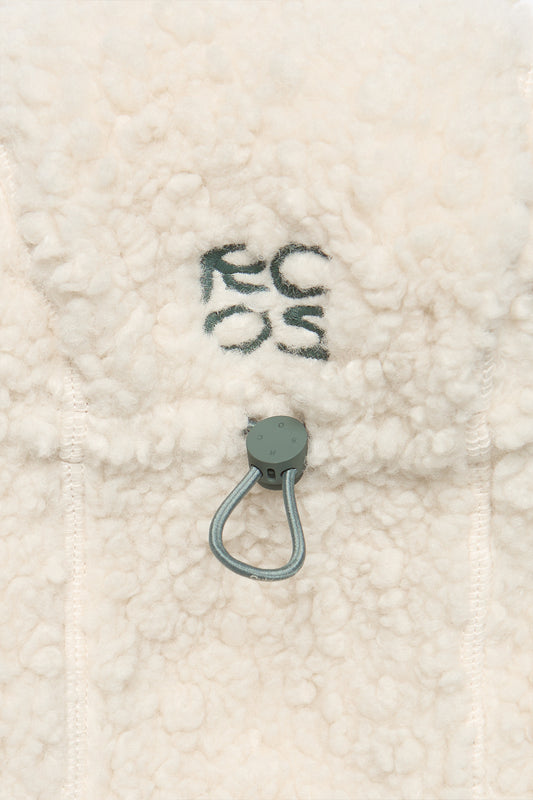 Hooded Sherpa Fleece Anorak in Cream & Green