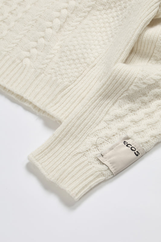 Cable Knit Paneled Sweater in Cream