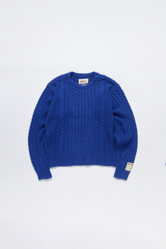 Cable Knit Paneled Sweater in Blue