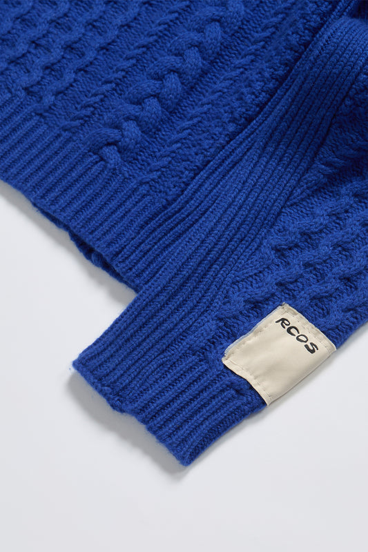 Cable Knit Paneled Sweater in Blue