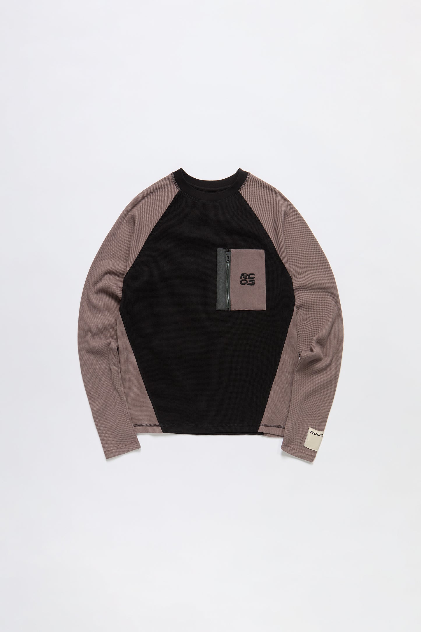 Zip Pocket Waffle Knit Shirt in Black & Brown