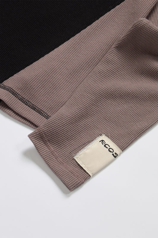 Zip Pocket Waffle Knit Shirt in Black & Brown