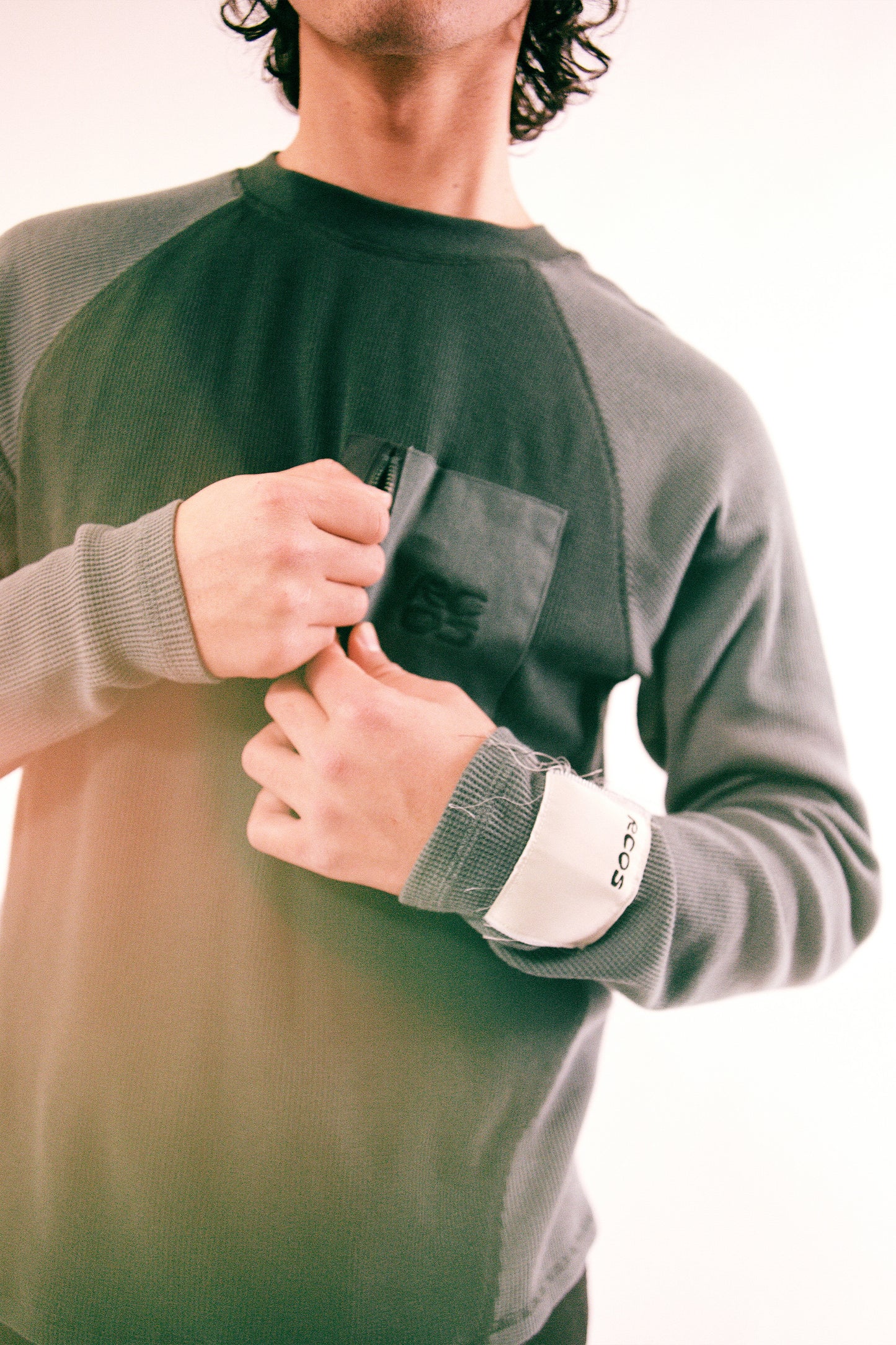 Zip Pocket Waffle Knit Shirt in Green