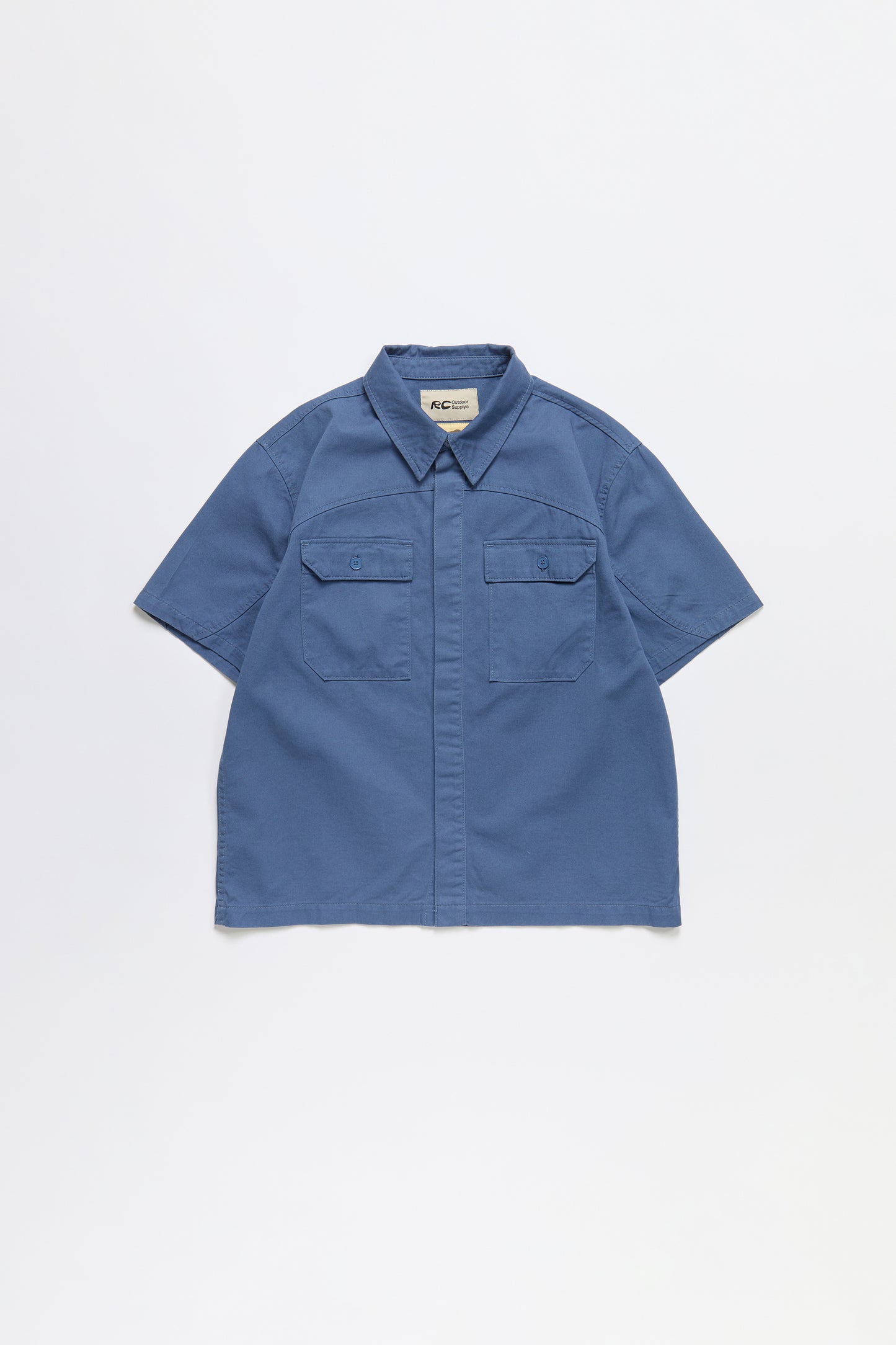 Cotton Short Sleeve Button Down Shirt in Slate Blue