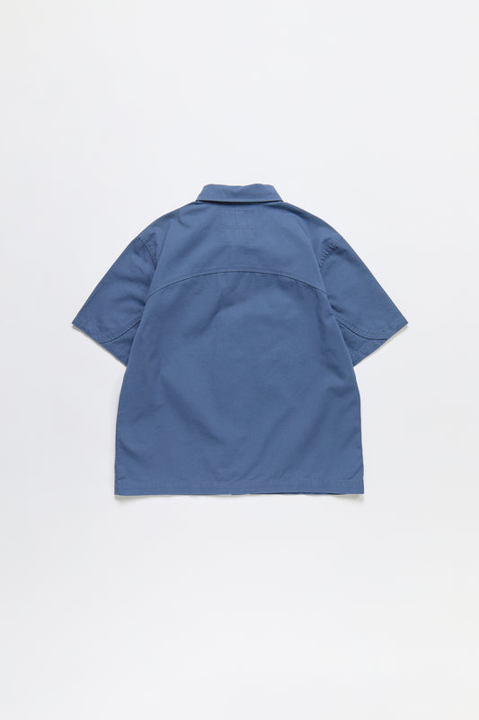 Cotton Short Sleeve Button Down Shirt in Slate Blue