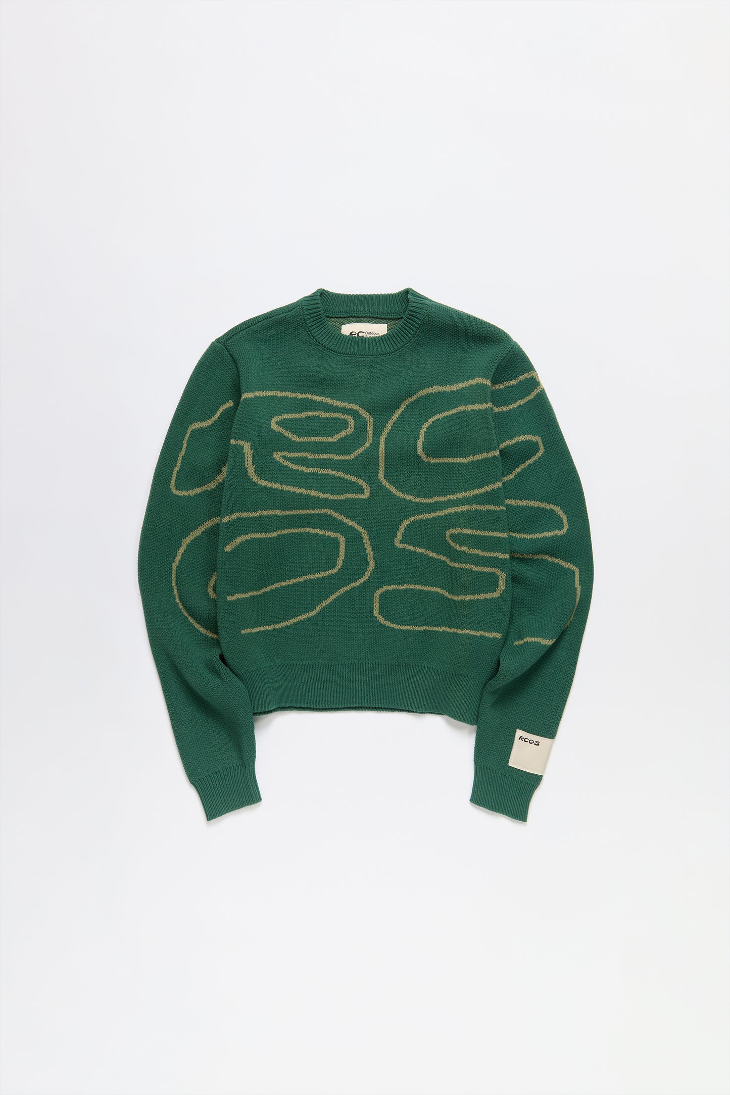 Stack Logo Heavy Intarsia Knit Sweater in Green