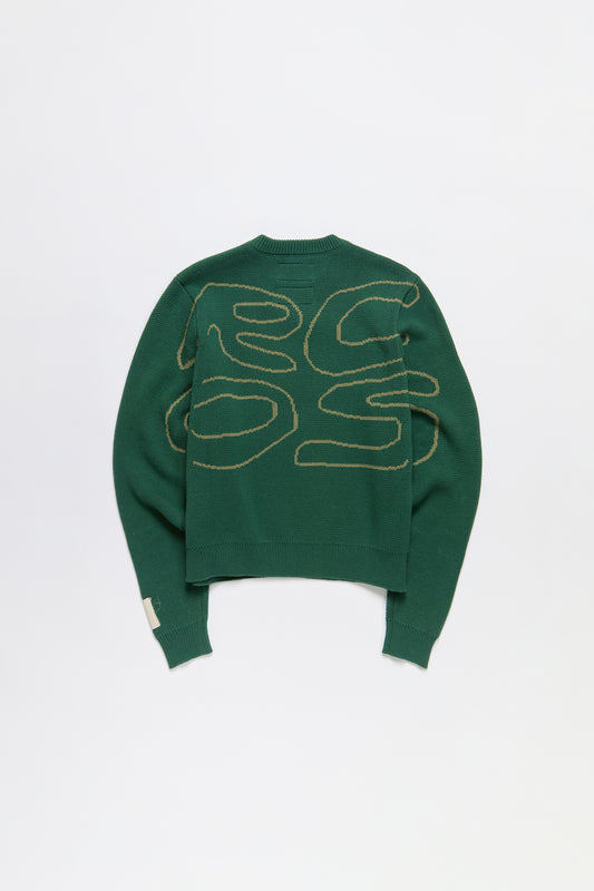 Stack Logo Heavy Intarsia Knit Sweater in Green