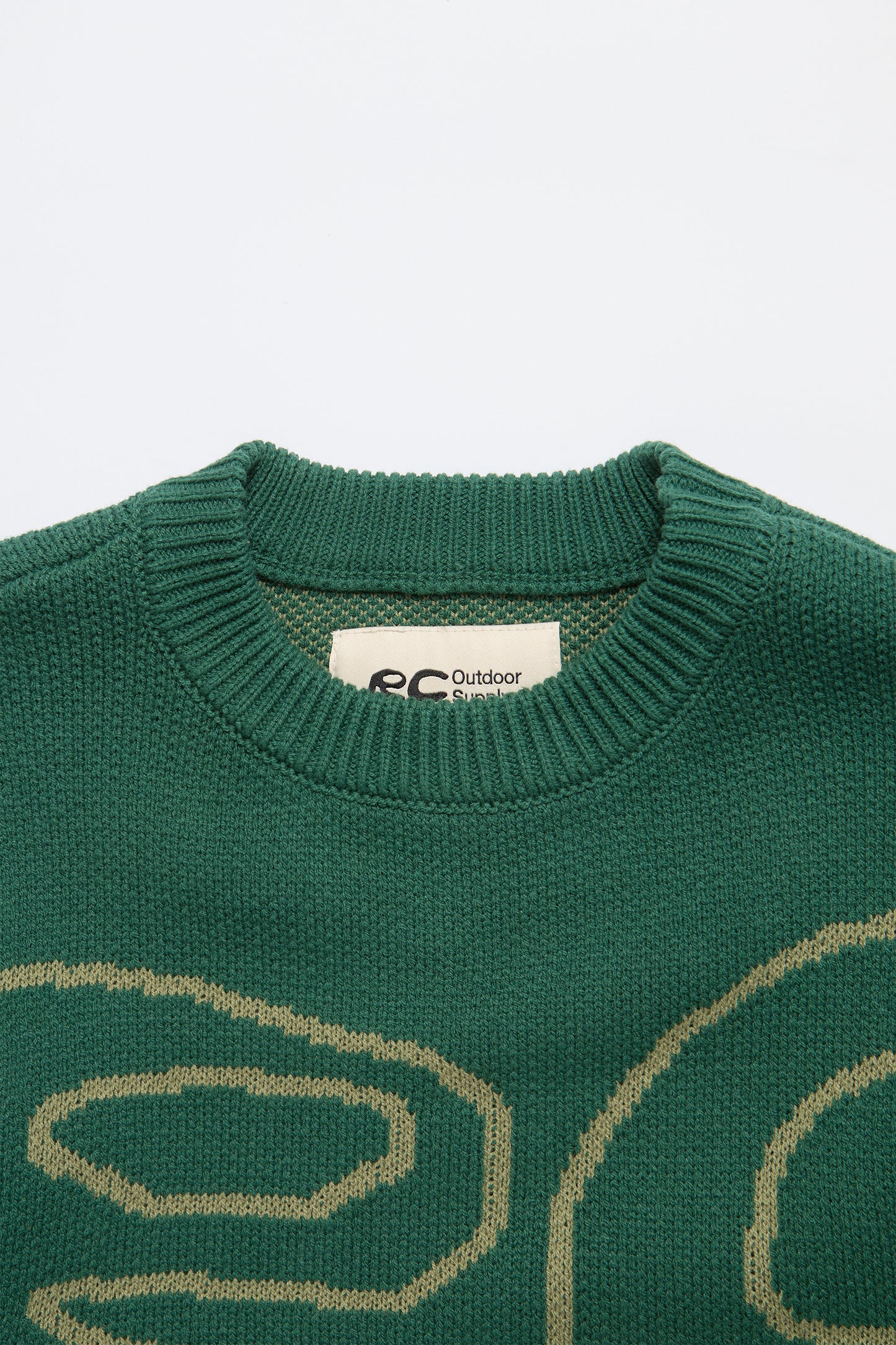 Stack Logo Heavy Intarsia Knit Sweater in Green