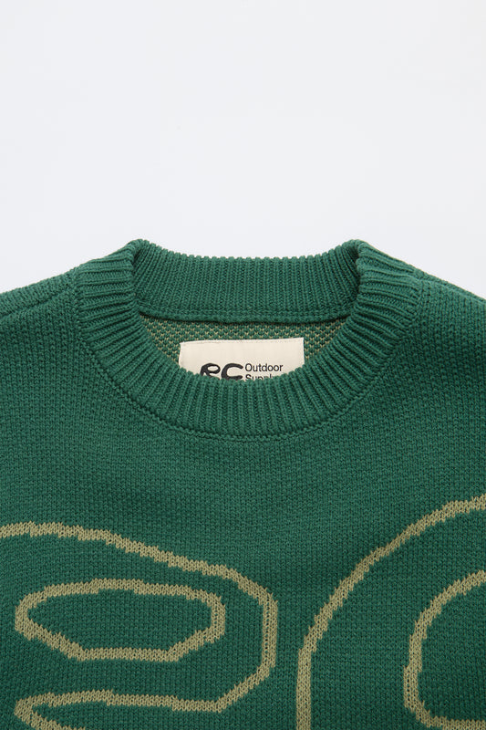 Stack Logo Heavy Intarsia Knit Sweater in Green
