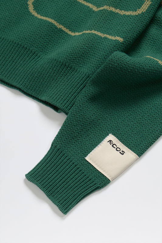 Stack Logo Heavy Intarsia Knit Sweater in Green