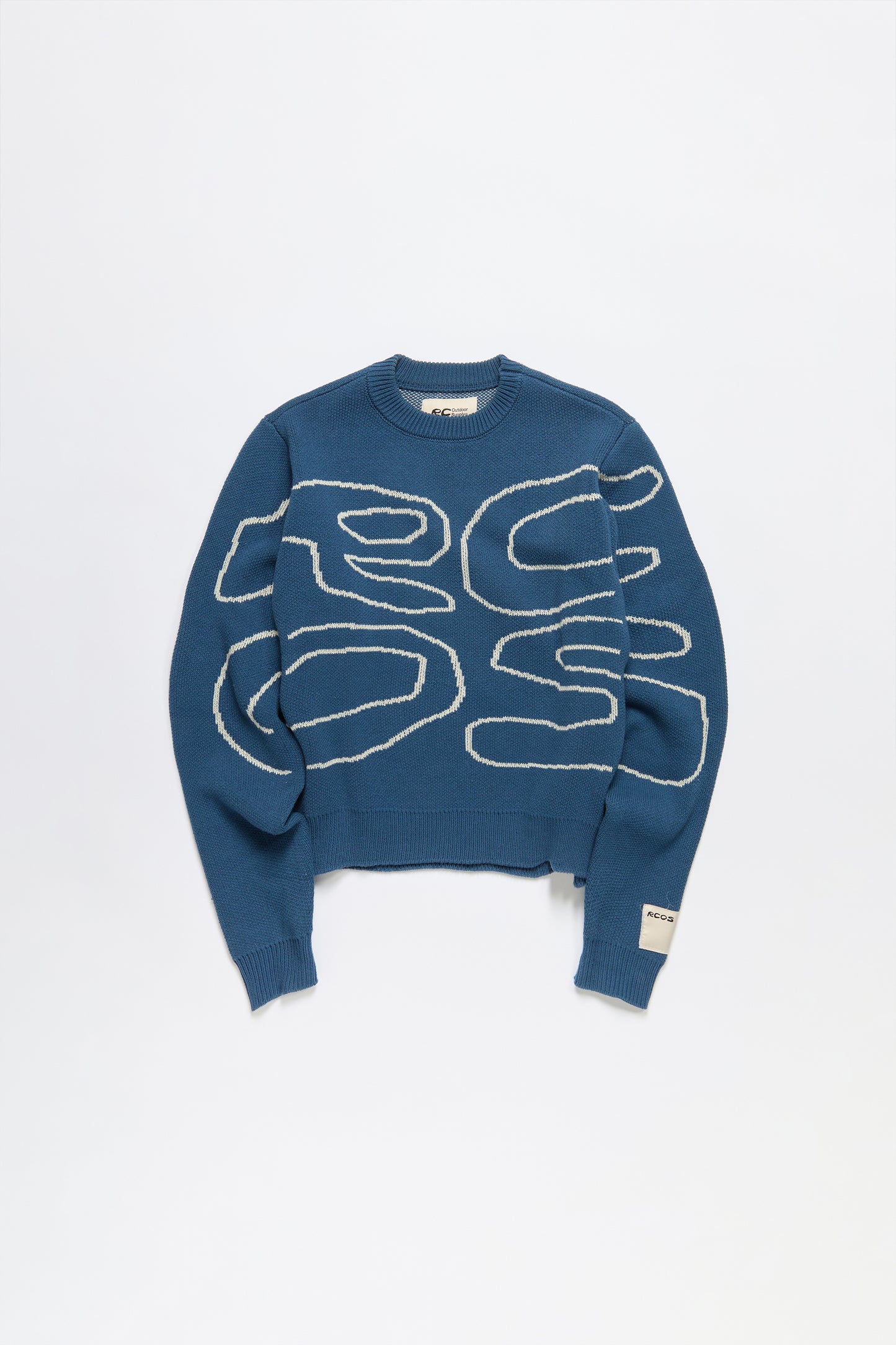 Stack Logo Heavy Intarsia Knit Sweater in Slate Blue