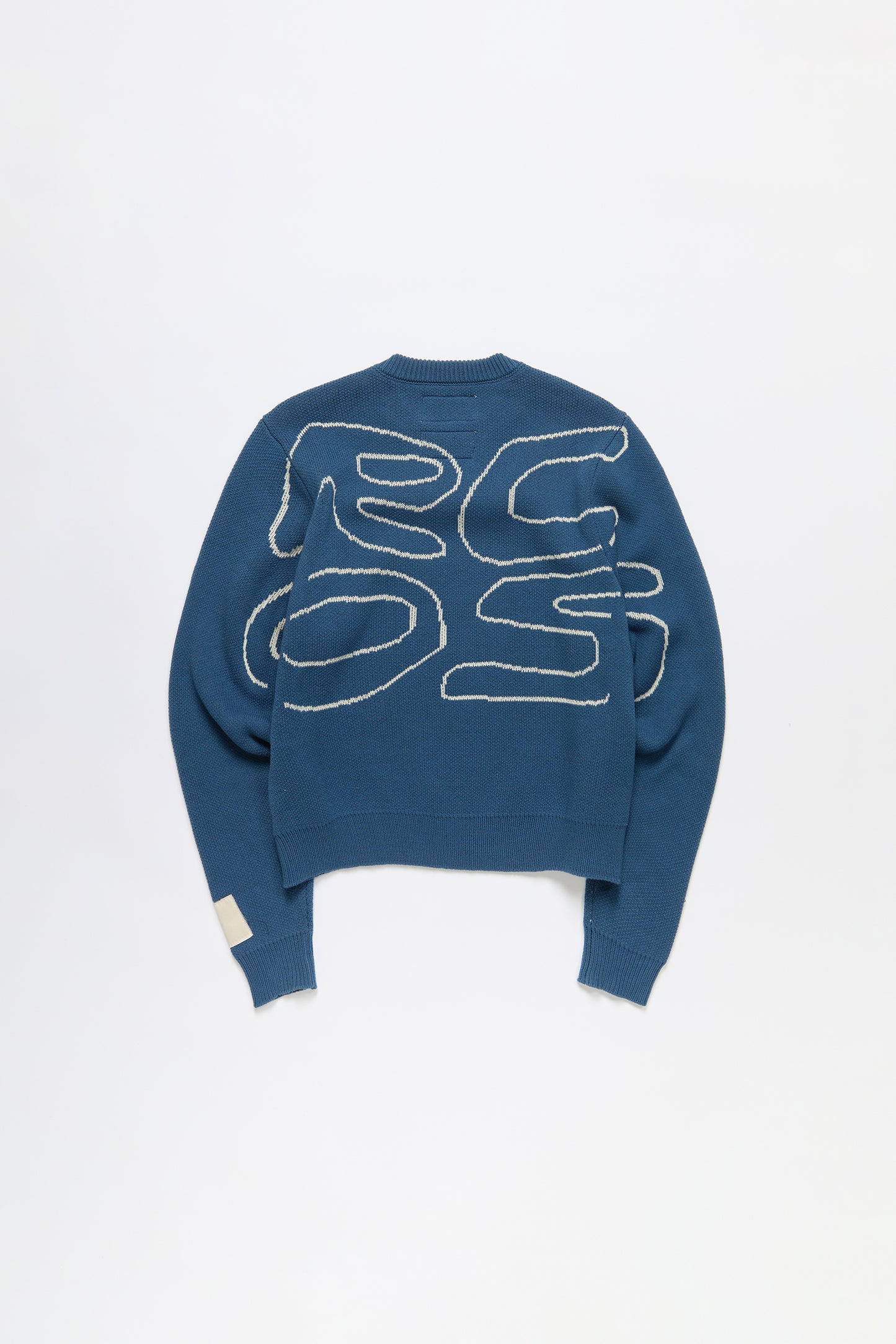 Stack Logo Heavy Intarsia Knit Sweater in Slate Blue