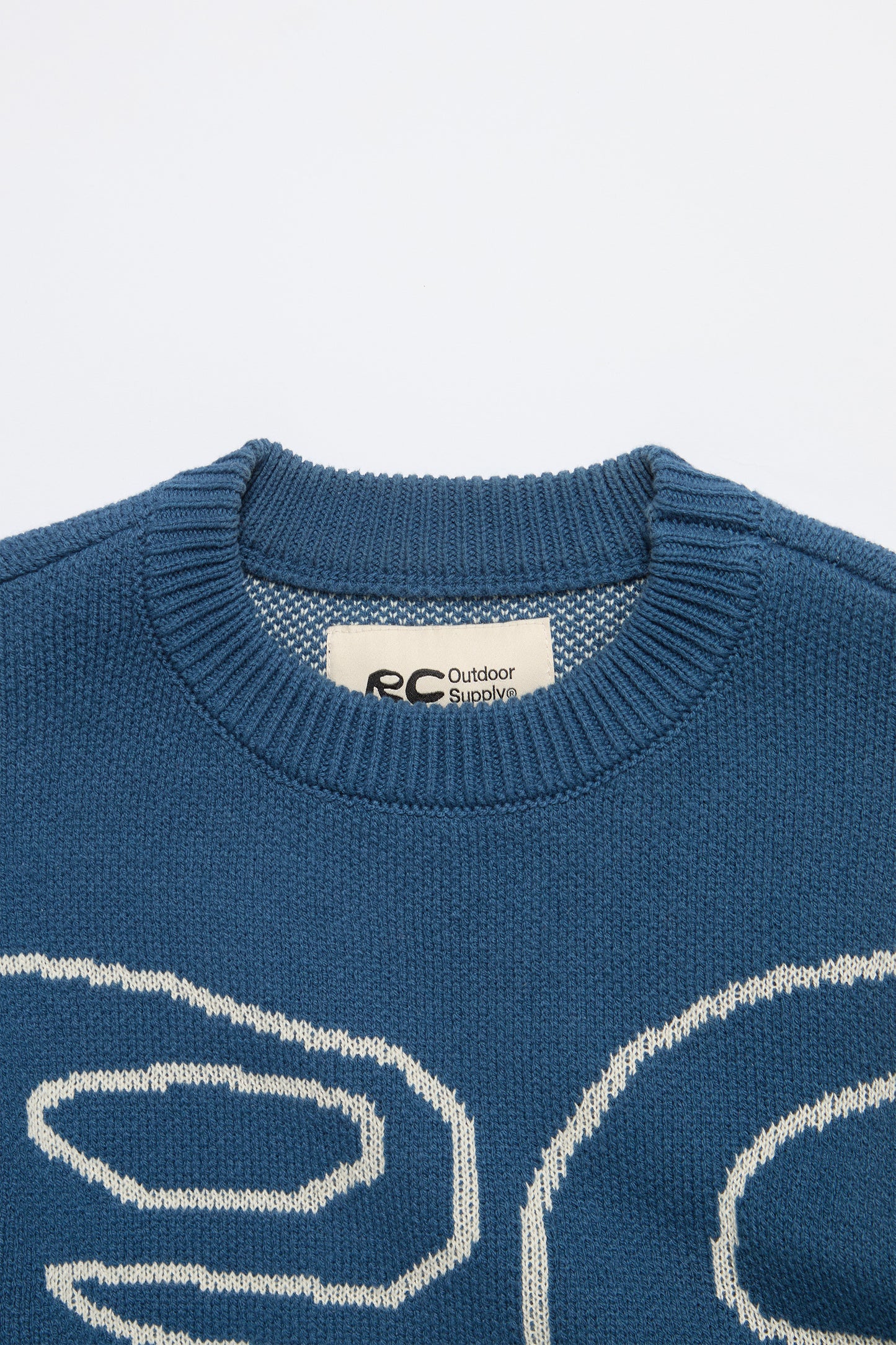 Stack Logo Heavy Intarsia Knit Sweater in Slate Blue