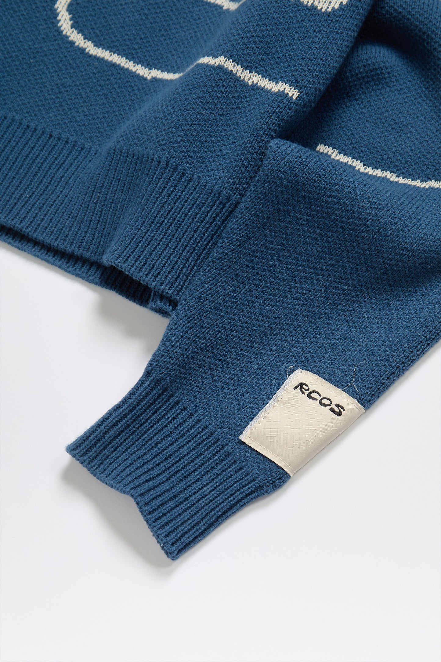 Stack Logo Heavy Intarsia Knit Sweater in Slate Blue