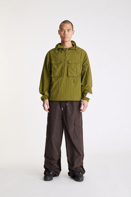 Nylon Cargo Anorak in Olive