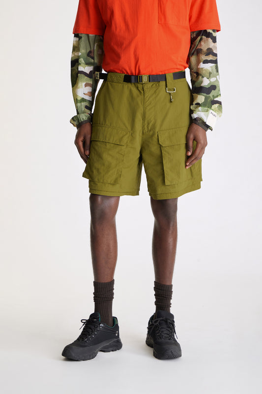 Nylon Belted Cargo Short in Olive