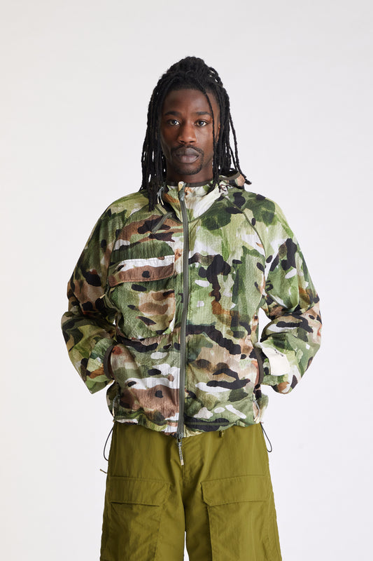 Packable Nylon Ripstop Jacket in Watercolor Camo