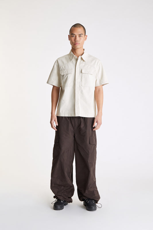 Cotton Short Sleeve Button Down Shirt in Natural
