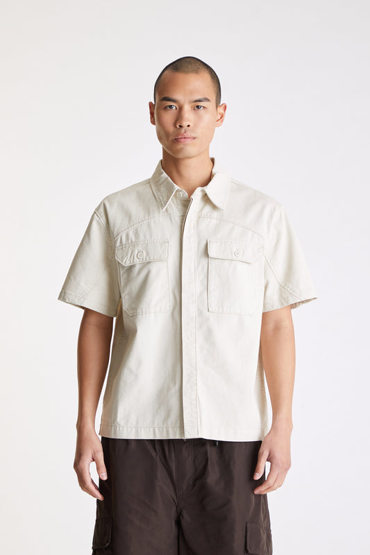 Cotton Short Sleeve Button Down Shirt in Natural